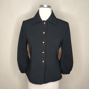 Cabi Abbott Jacket Collared Brass Button Peplum Stretch